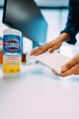 Houston commercial cleaning keyboard with disinfectant wipes to prevent flu