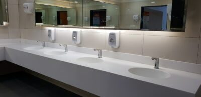 Restroom after disinfection Houston janitorial services