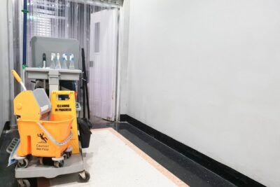 Cleaning cart in industrial facility for Houston janitorial services