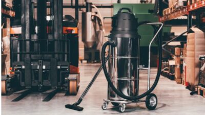 Heavy duty vacuum in industrial space for Houston commercial cleaning service